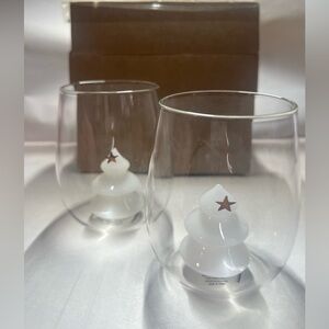 Anthropologie White Yuletide Stemless Wine Glasses